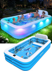 XL Solar Inflatable Pool with Lights & Backrest for Family Fun