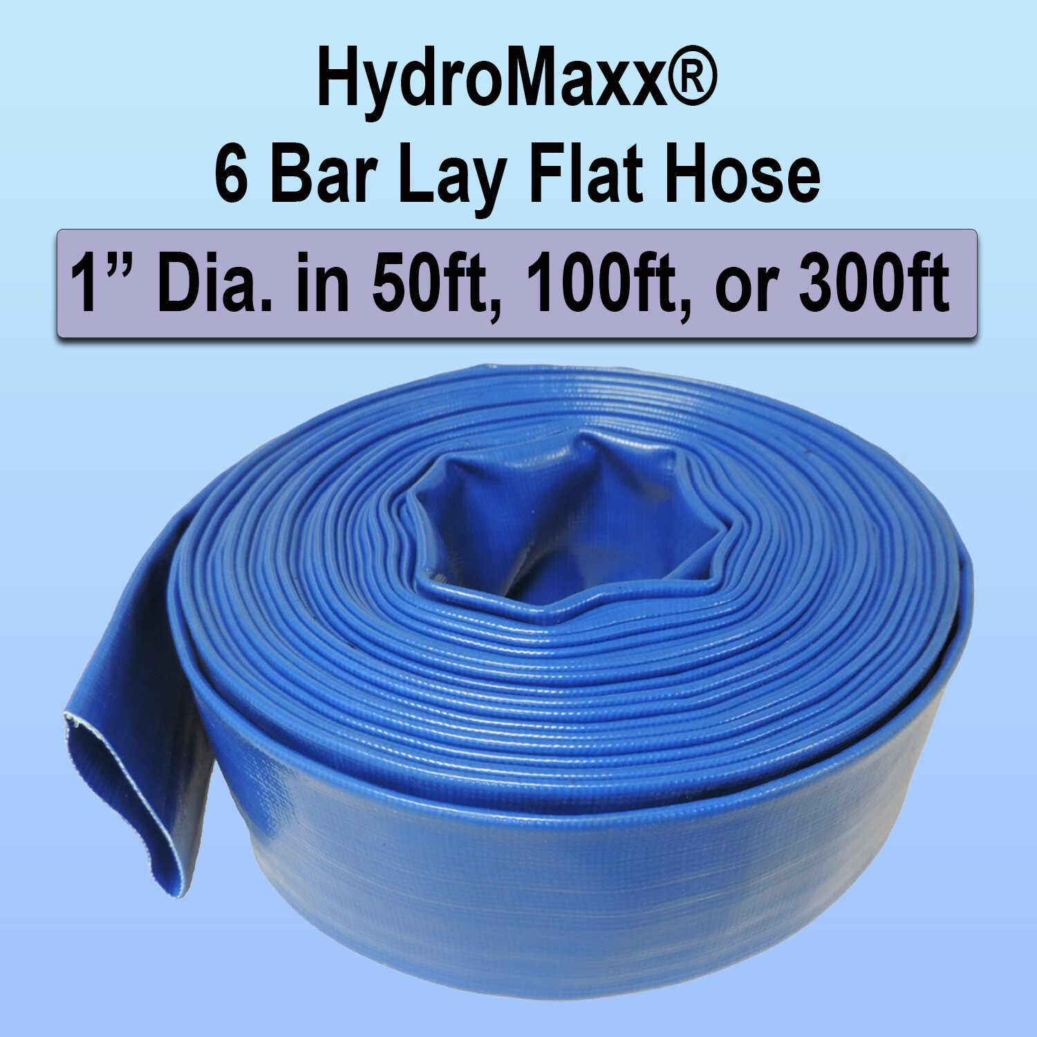 1" Agricultural Grade PVC Lay Flat Discharge Hose 50', 100' & 300' lengths gallery