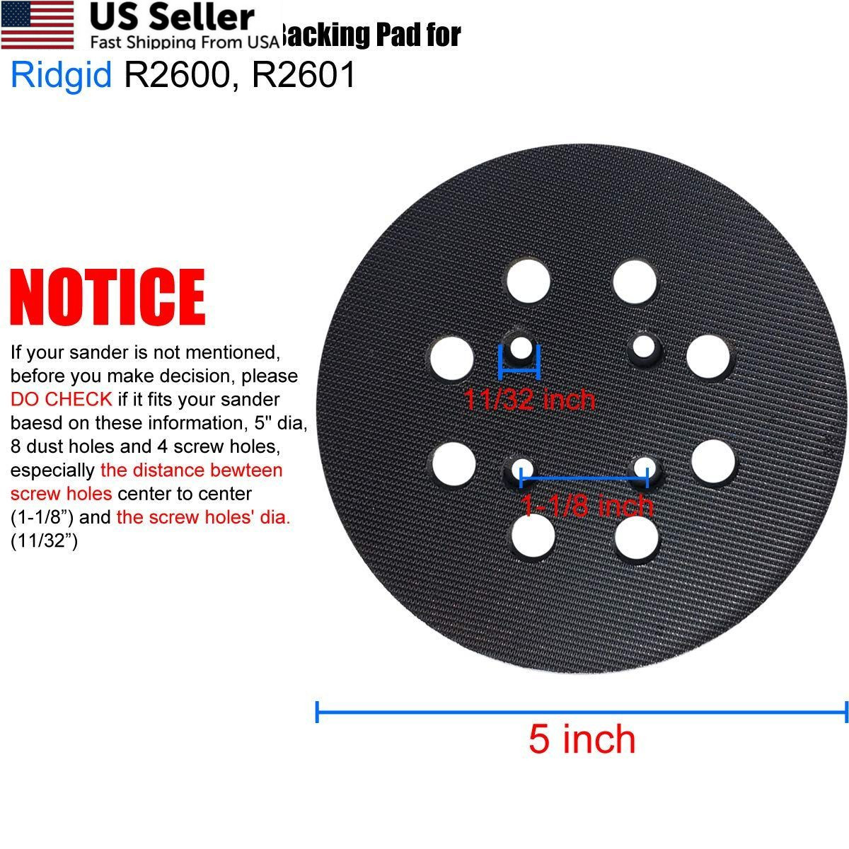 5" Hook and Loop Sander Pad for Ridgid R2600, R2601 Random 5 Inches, Black gallery