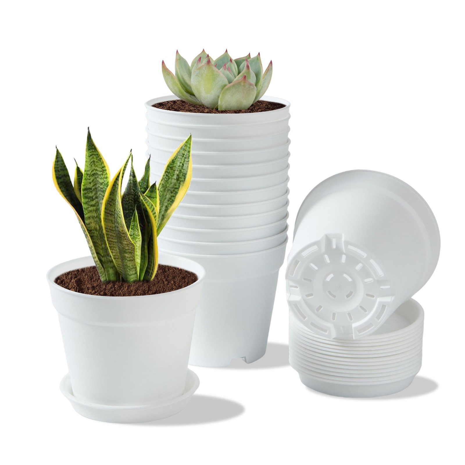 14 Pack 4 Inch Plant Pots, Small Plastic Flower Pots with Drainages and Sauce... gallery