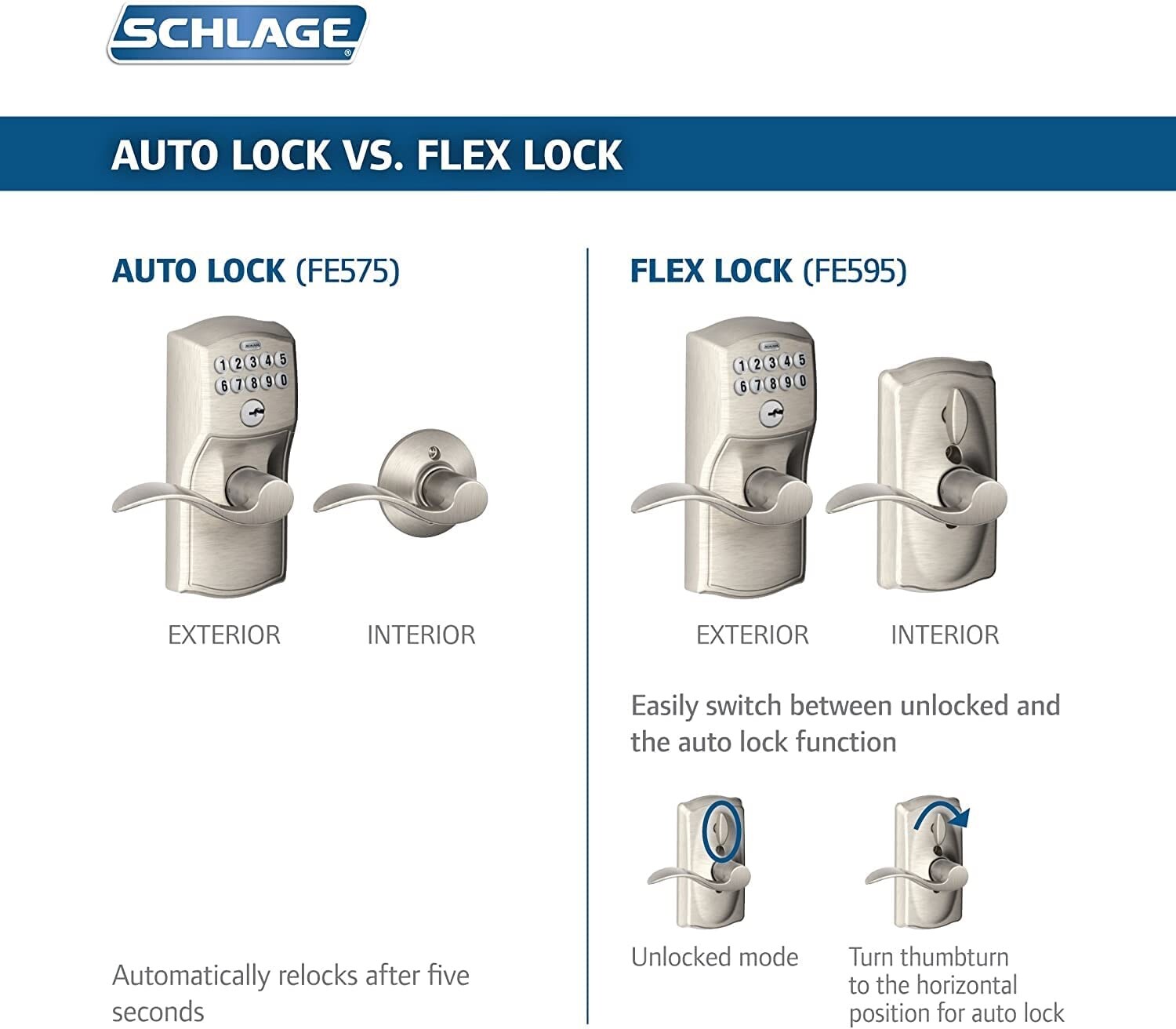 SCHLAGE FE595 CAM 505 ACC Camelot Keypad Entry with Flex-Lock and Accent Levers gallery