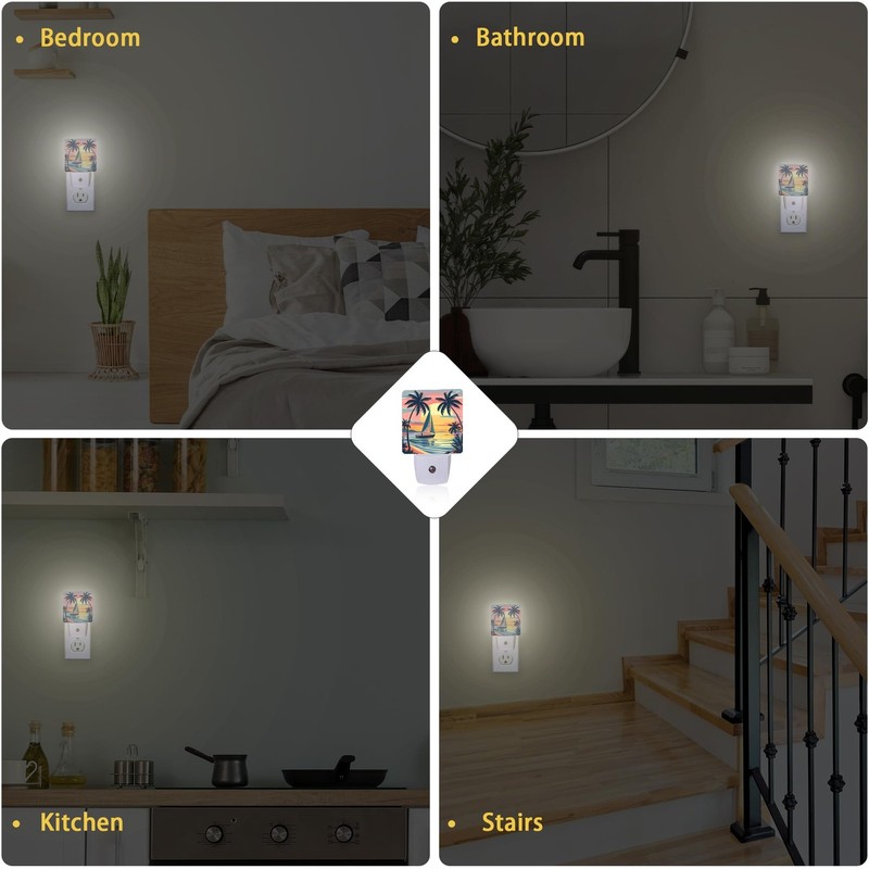 Palm Trees Sunset Night Light PlugIn Auto Sensor LED Men Women Boys Girls gallery