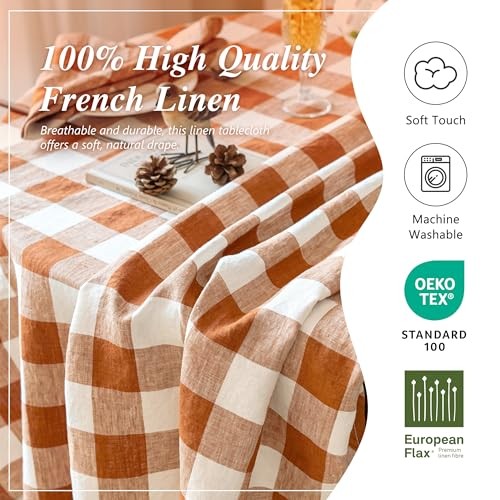Linen World Gingham Tablecloth – Buffalo Plaid Round 90" (Round) Rust Plaid gallery