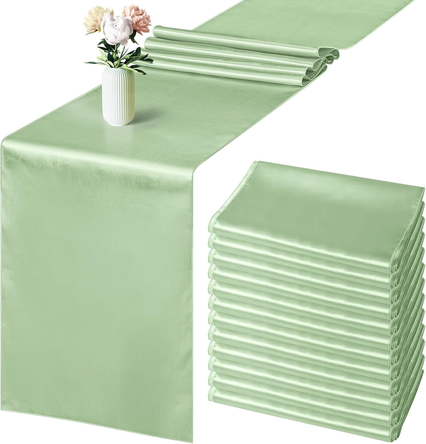 12 Pack Satin Table Runner 12 X 108 Inch Sage Green Long Wedding Satin Silk Spri gallery