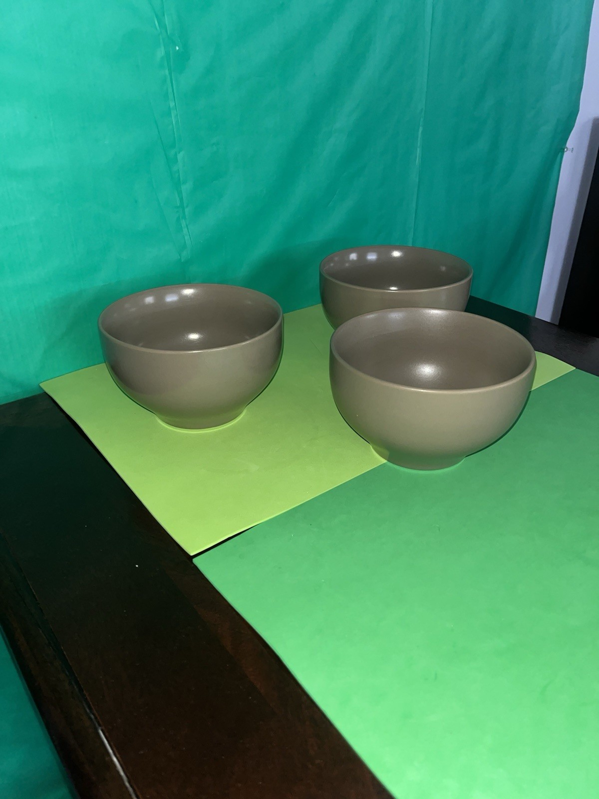 World Market Square Brown / Green / Taupe Cereal Bowl X 3 EUC gallery