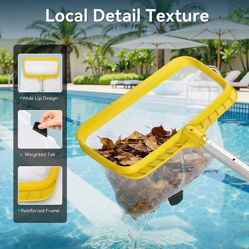 Professional Pool Skimmer Net with Yellow Frame & 30-Mesh - Heavy Duty Deep Leaf gallery