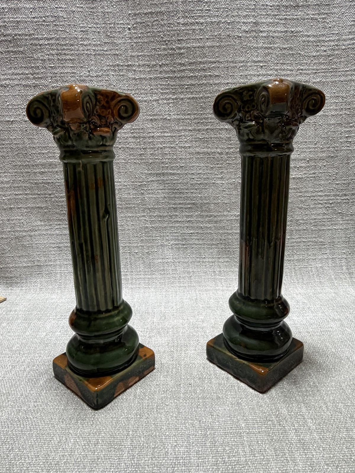 Green Ceramic NeoClassical Cobalt Candlestick Holders Pair Column Home Decor gallery