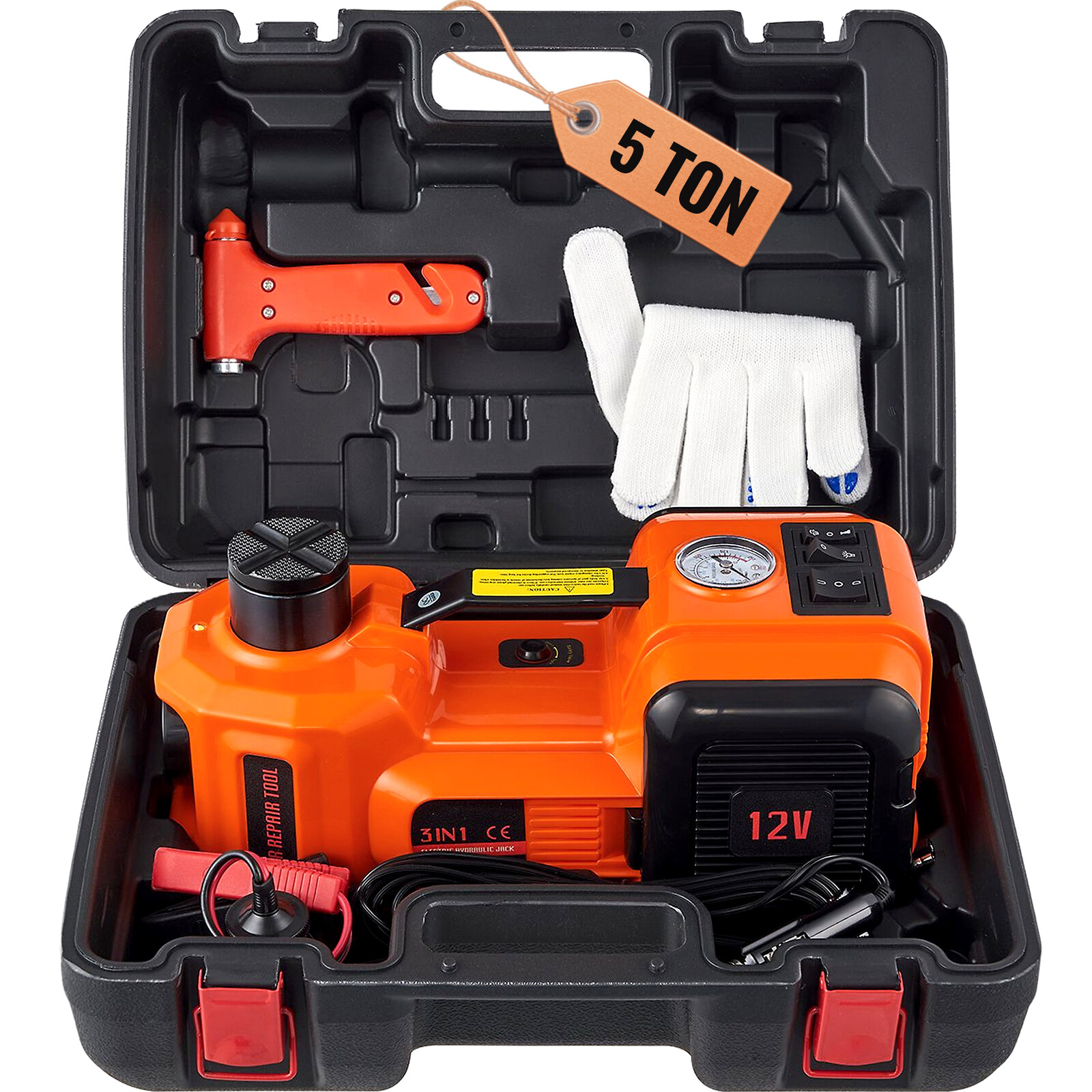 VEVOR Electric Car Jack w/Tire Inflator Pump 5 Ton 12V Hydraulic Car Floor Jack gallery