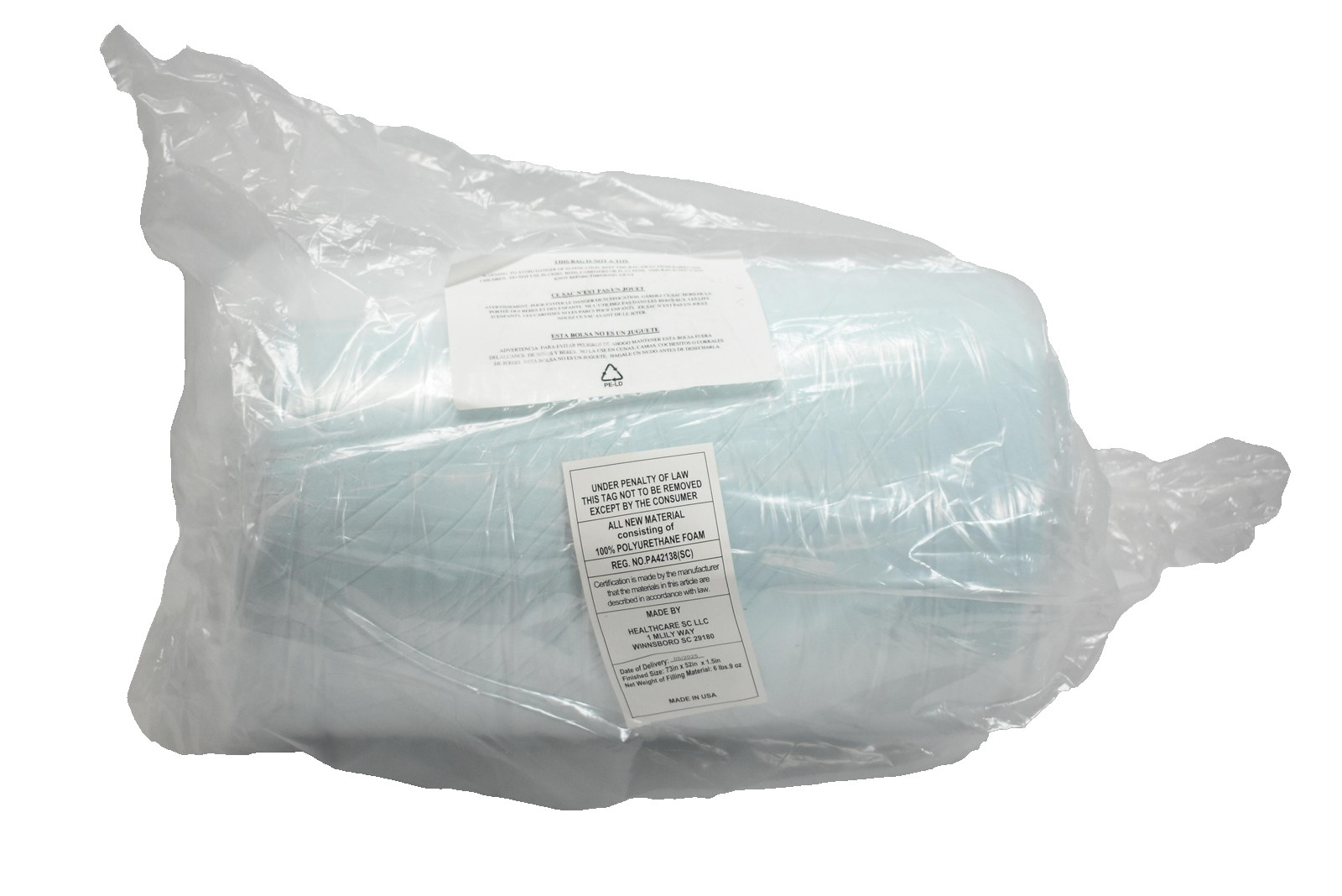 Healthcare SC Polyurethane Foam Twin Mattress Topper 73x52x1.5in Made USA New gallery
