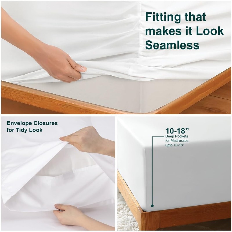 Adjustable Split King Sheet Set for Sleep Number Beds, Premium 100% Long Stap... gallery