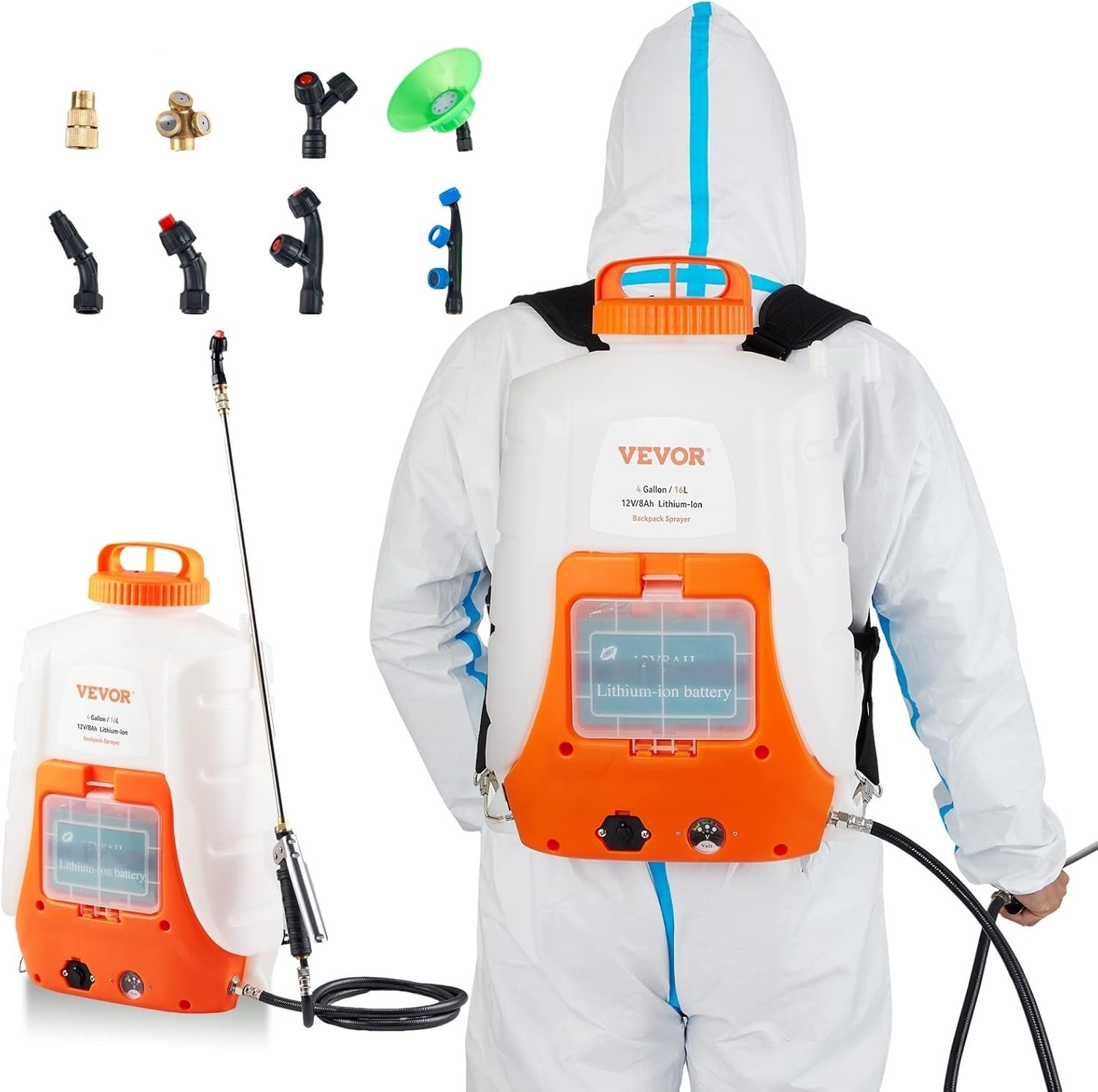 4-Gal Battery Backpack Sprayer - 0-90 PSI, 12V 8Ah, 8 Nozzles gallery
