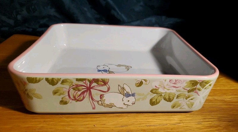 Zrike Laura Ashley Spring Easter Bunny Rabbit Floral 9" Square Baker Baking Dish gallery