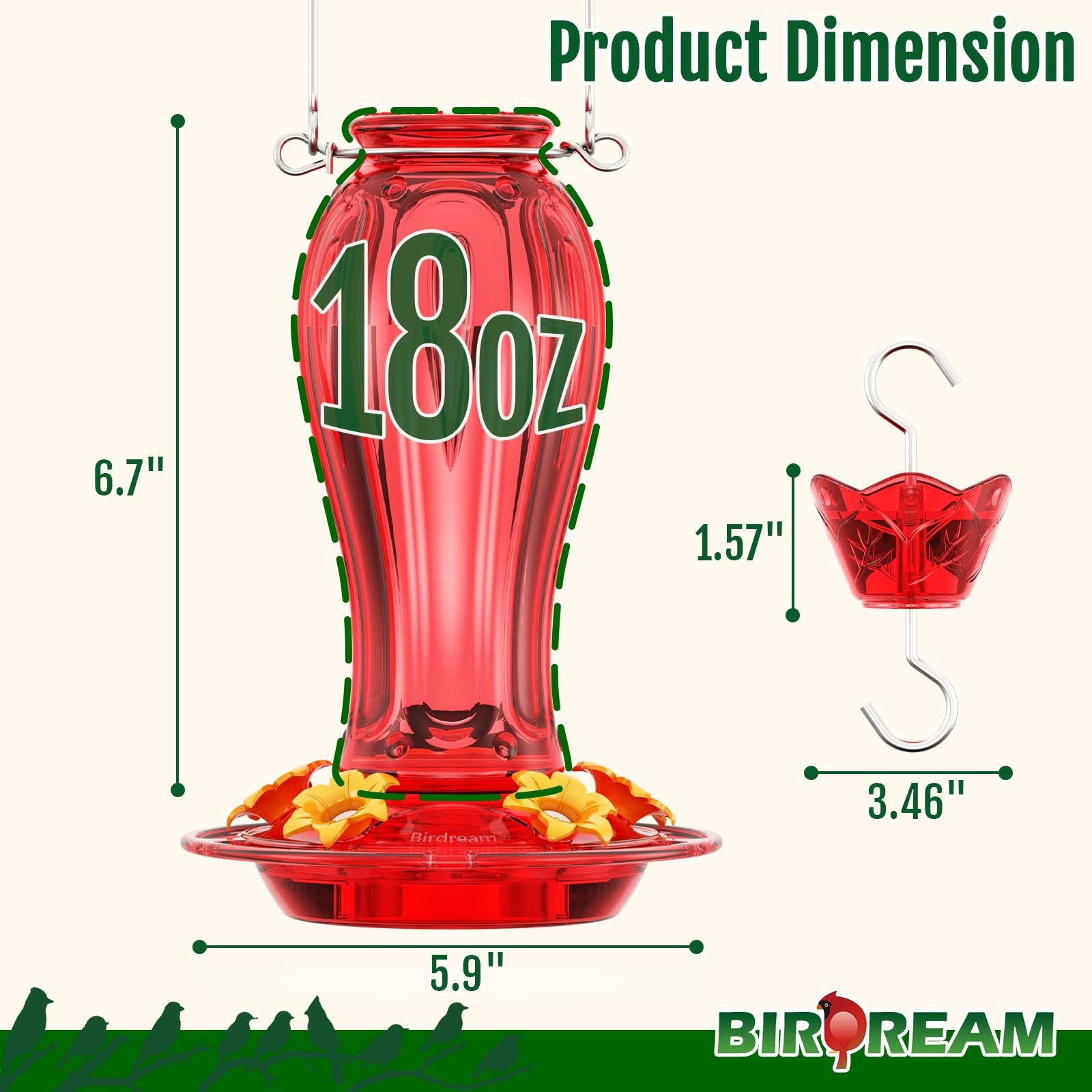 Birdream Glass Hummingbird Feeder for Outdoors, 18oz Hanging Hummingbird Feeder gallery