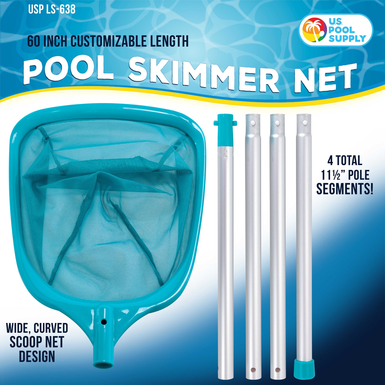 Swimming Pool 5' Leaf Skimmer Net, 4 Pole Sections, Deep Ultra Fine Mesh Netting gallery