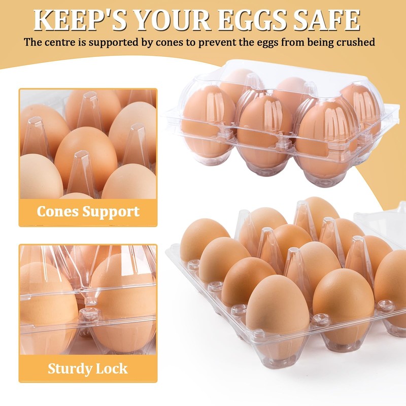 APOCHON 200PCS Clear Plastic Egg Cartons 6-Count Half Dozen - Reusable, Bulk gallery