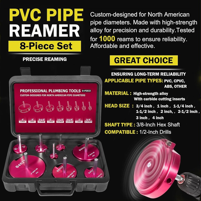 Premium 8 pcs PVC Pipe Reamer Kit - Complete Reamer Set, Fits Standard 1/2" gallery