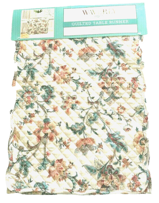 Waverly Catherine Apricot Table Runner French Country Reversible Quilted 13x72" gallery
