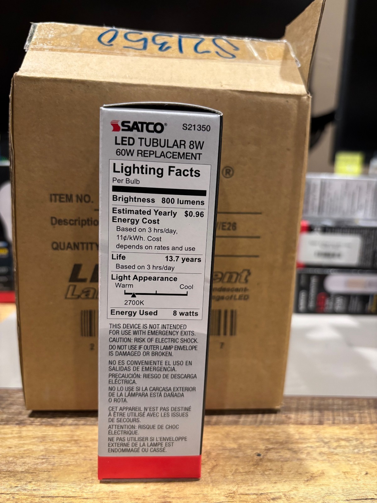 Satco S21350 8 Watt T10 LED; Clear; Medium base; 90 CRI; 2700K; 120 Volt gallery