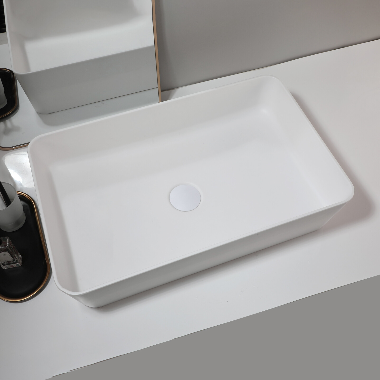 Stone Bathroom Rectangle Vanity Vessel Sink Above Counter Basin & Drain gallery