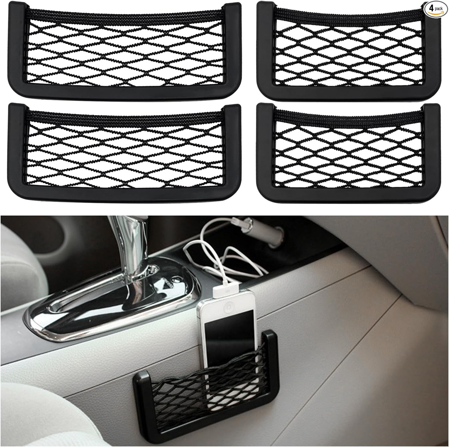 4 PCS Car Pocket Phone Net, Universal Seat Side Storage Net Bag wit Size: 4PCS gallery