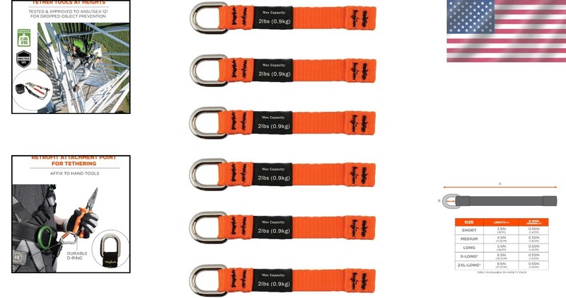 Medium Length Web Tool Tail D-Ring Attachments, 6-Pack, 2lbs - Bright Orange gallery