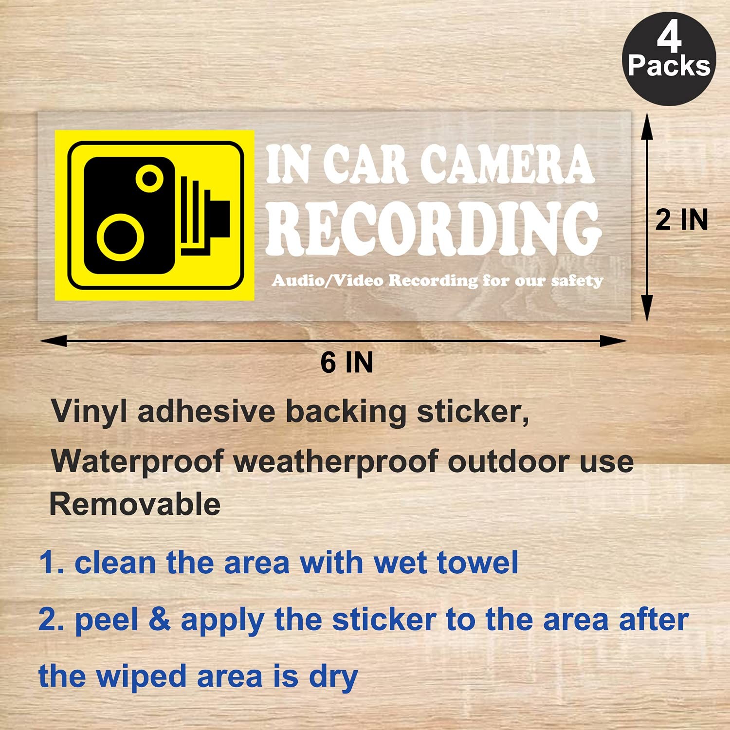 4 Pcs Waterproof Vinyl Camera Recording Window Stickers for Rideshare Van Truck gallery