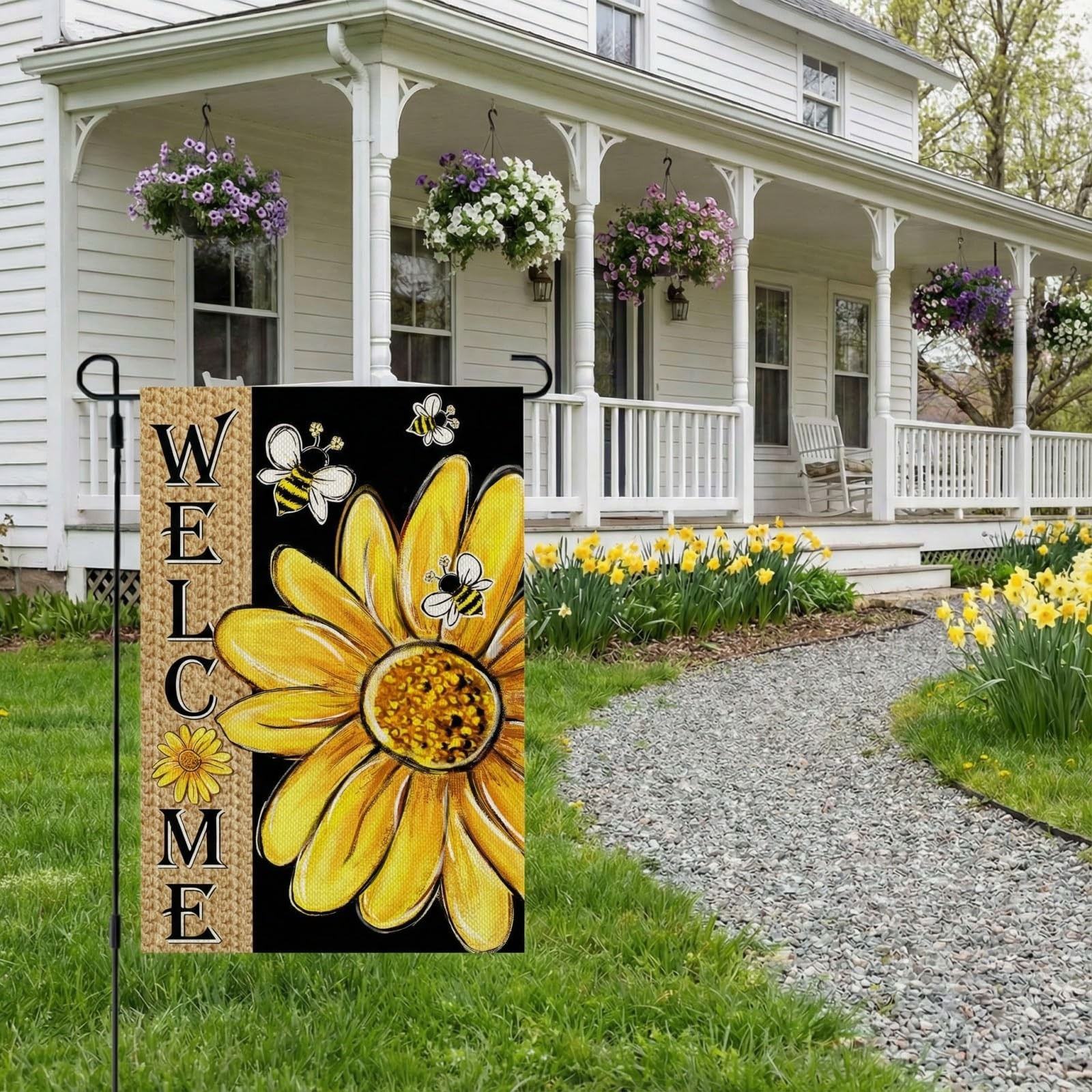 Spring Summer Daisy Bee Welcome Garden Flag 12x18 Inch Yellow Yard Decor gallery