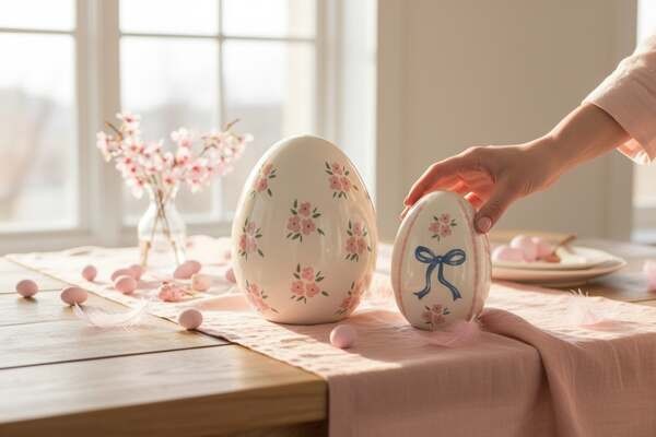 My Texas House Easter Ceramic Pink Floral Eggs Set of Two NWT Cottagecore gallery