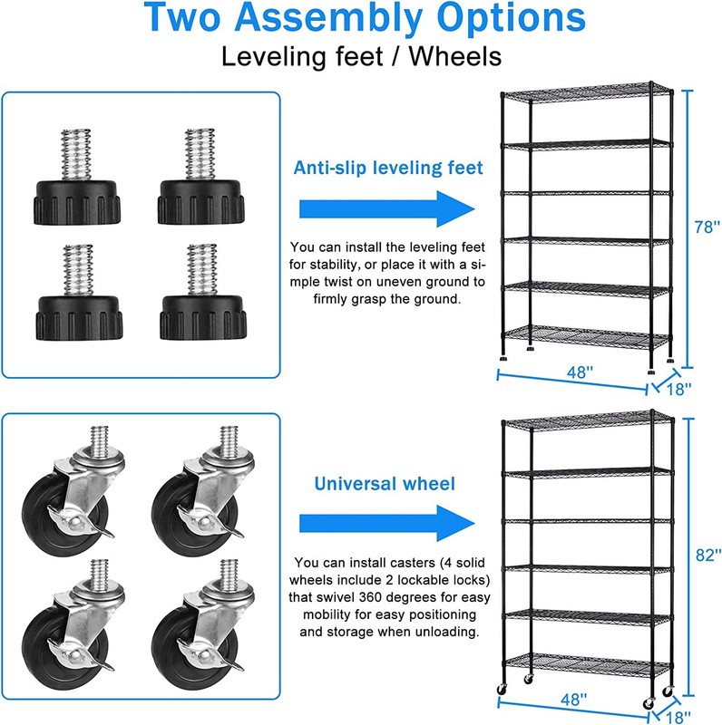 6 Tier Adjustable Wire Shelving Unit, NSF Metal Shelf Storage Rack With Wheels gallery