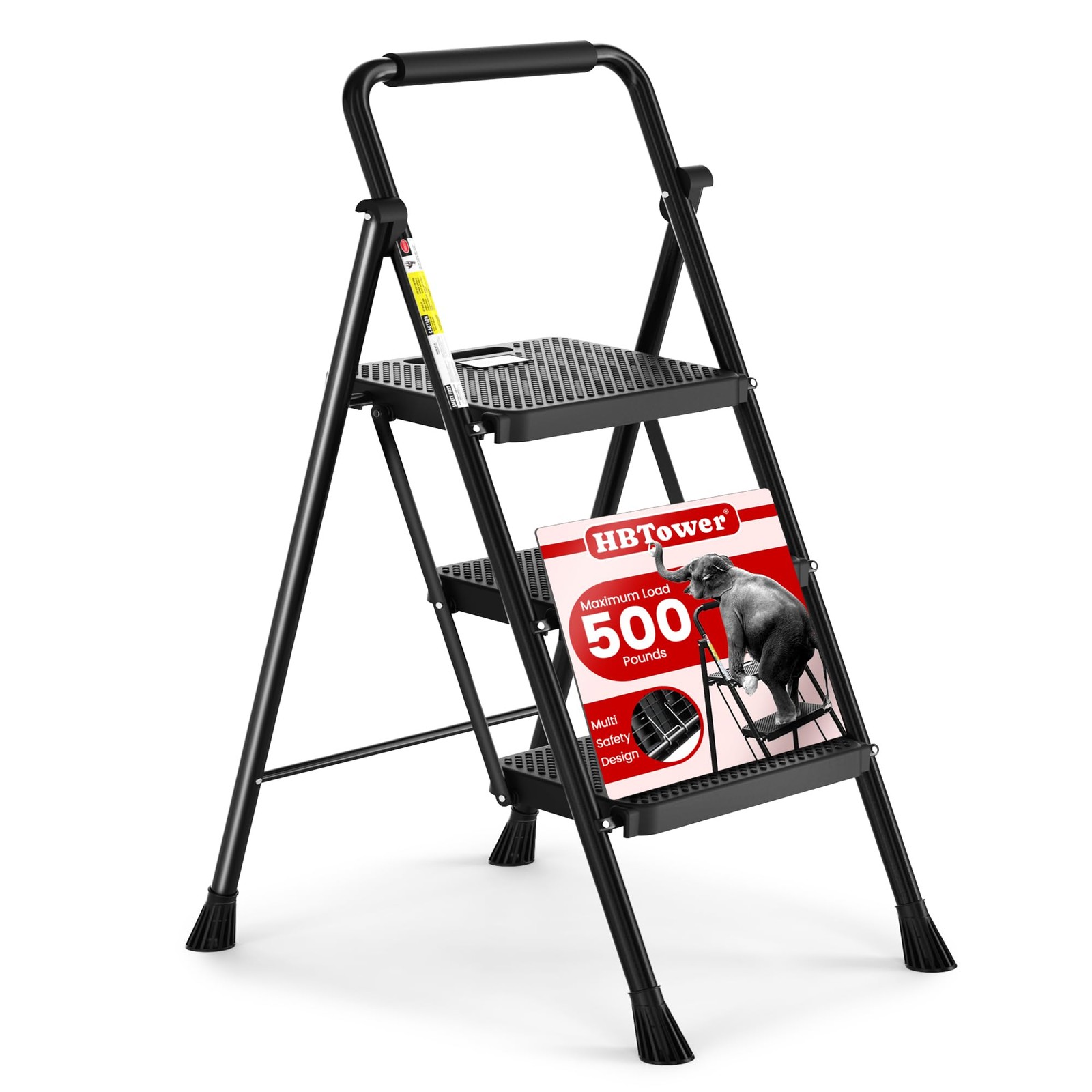 HBTower Step Ladder, Folding Stool with Wide 3 Black gallery