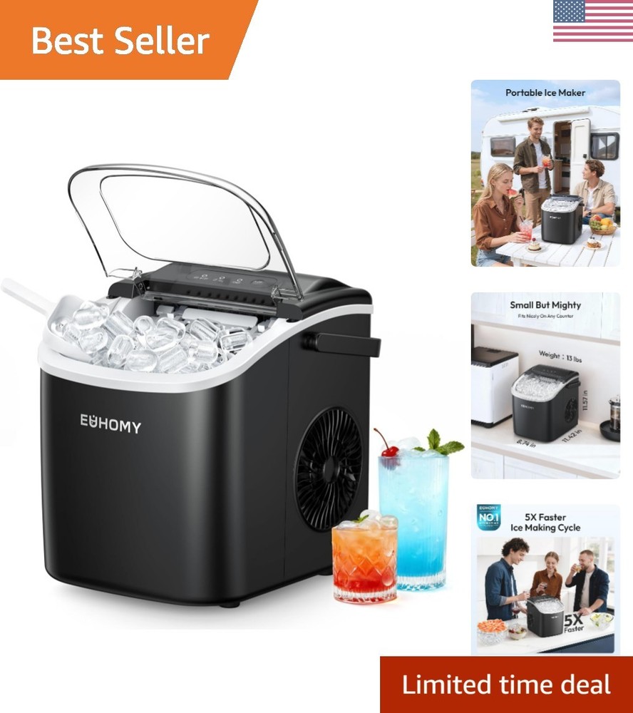 Countertop Ice Maker Machine with Handle, 26lbs in 24Hrs, 9 Ice Cubes Ready i...