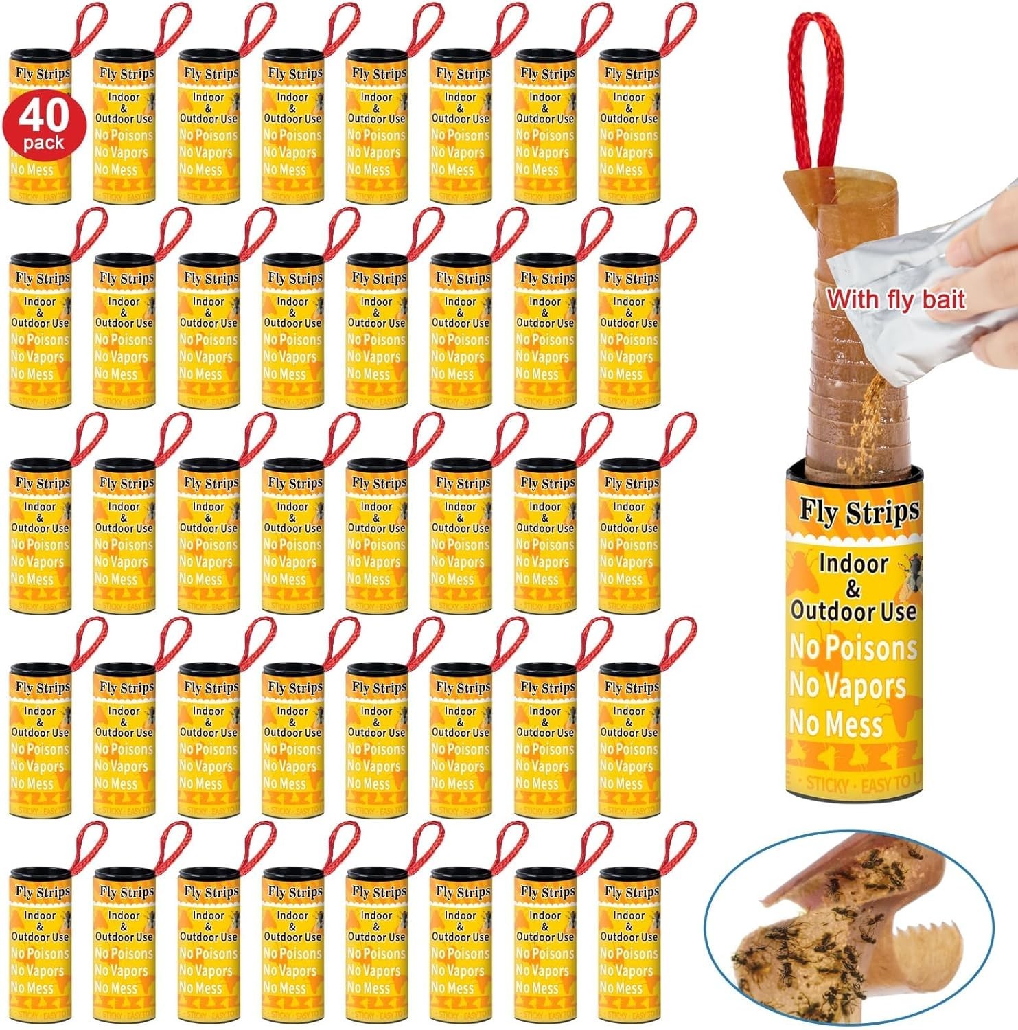 40 Pack Sticky Fly Trap Indoor Flies Strips Indoor Outdoor Hanging Paper Roll... gallery