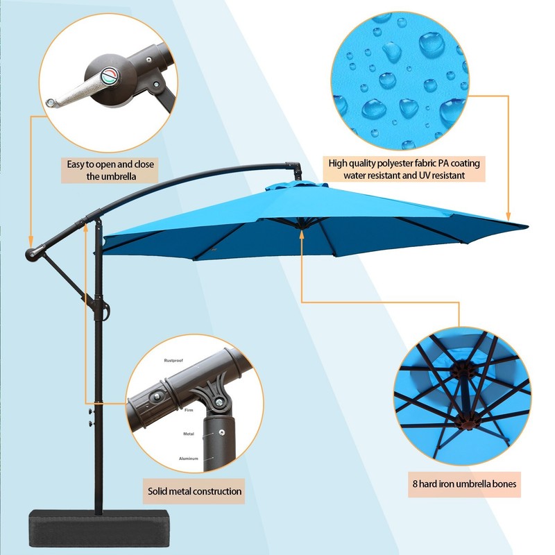 Aoodor Offset Patio Umbrella 10ft Cantilever Hanging Market Umbrella - Blue gallery
