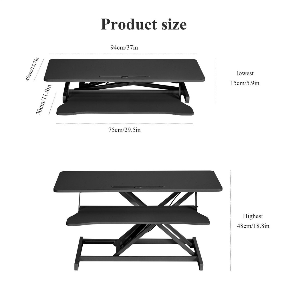 37" Height Adjustable Home Office Computer Desk Converter Stand Up Desk Riser