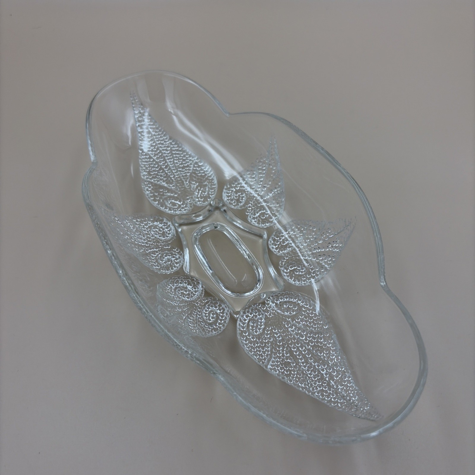 Vintage Anchor Hocking Oblong Relish Dish Clear Glass Renaissance Leaf 10”x 5” gallery