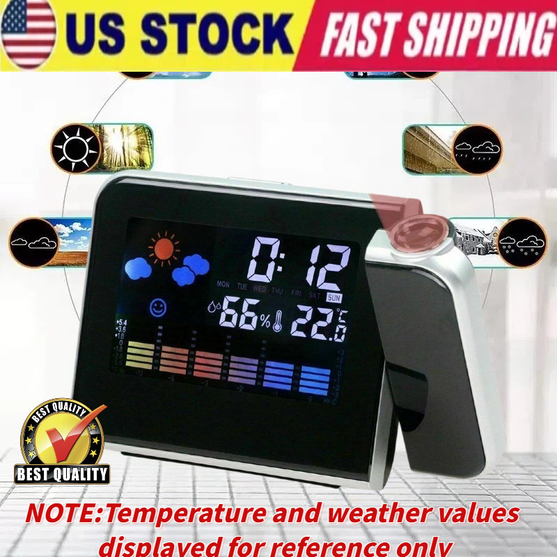 LED Projection Alarm Clock Digital Clock Projector Temperature Display Snooze~ gallery