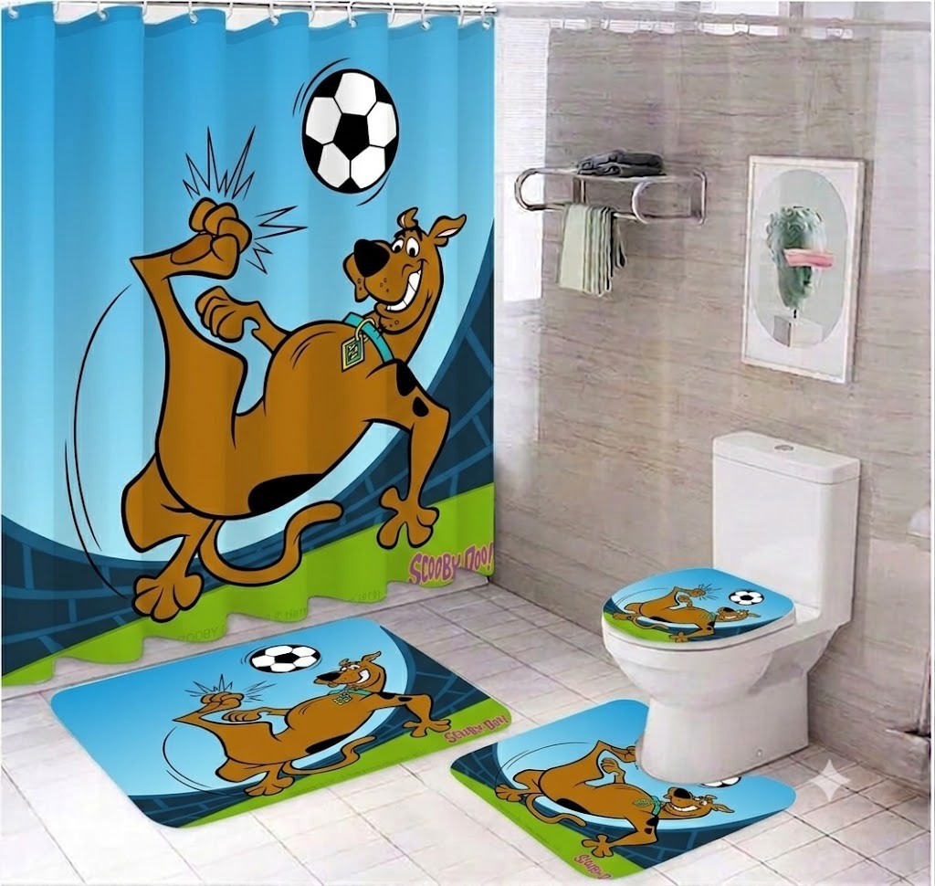 Football Scooby-Doo Playing Soccer Bath Set (Shower Curtain & 3 Mats Combo) gallery