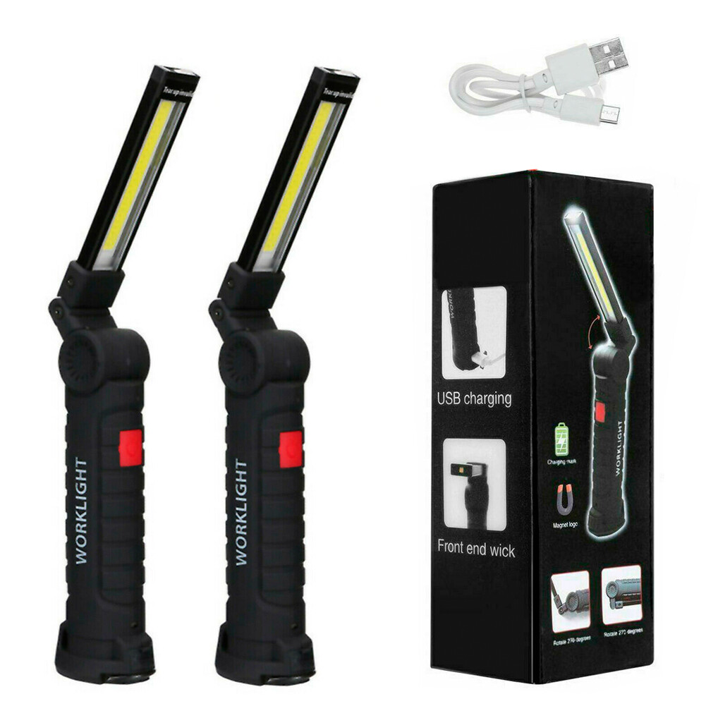 2 Pack Magnetic Base LED COB Work Light Rechargeable Mechanic Torch Flashlight gallery