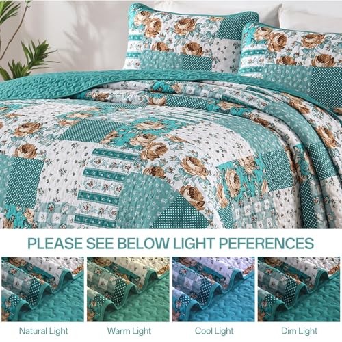 Quilt Set Size Patchwork Floral Bedspread Coverlet, Soft Microfiber Queen Teal gallery