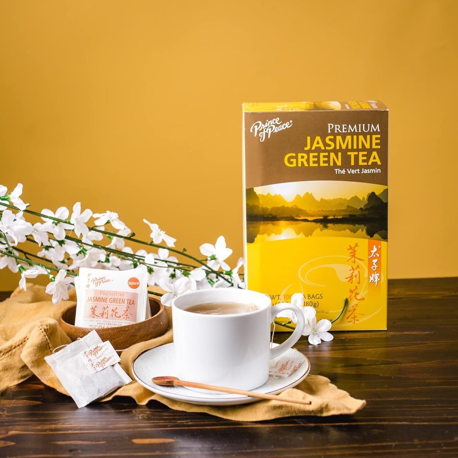 Premium Jasmine Green Tea, 100 Tea Bags Each Box -Prince of Peace gallery