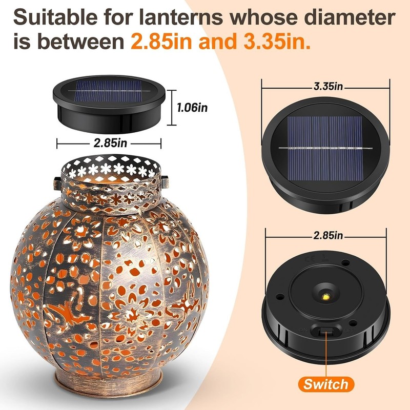 High-Efficiency Solar Light Replacement Tops - 3.35in Lantern Inserts, Warm LED gallery