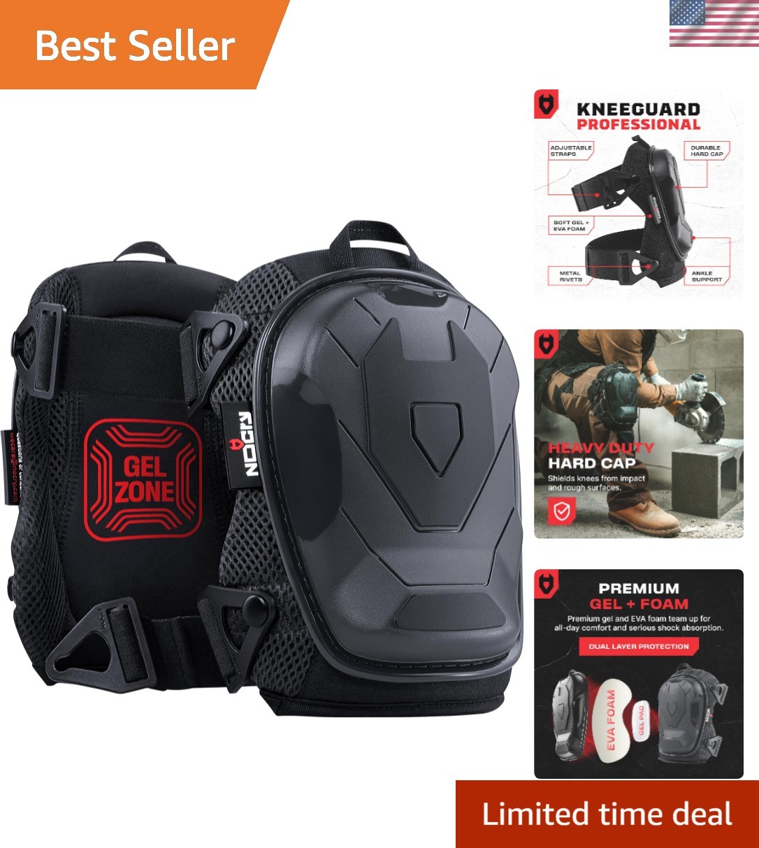 Durable Professional Knee Pads with Gel Cushioning & Ankle Support - One Size gallery