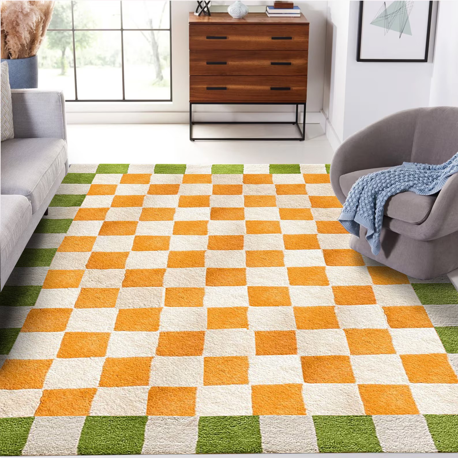 Hand Tufted Orange Green combo Handmade Design Carpet Rug gallery