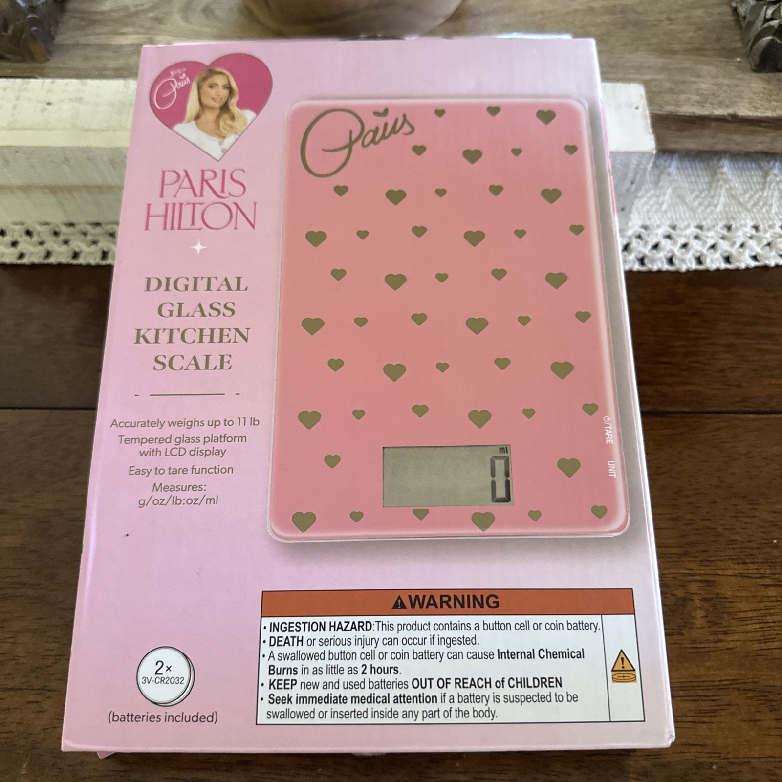 NEW Paris Hilton Digital Glass Kitchen Scale LCD Display Pink Gold Hearts RARE gallery