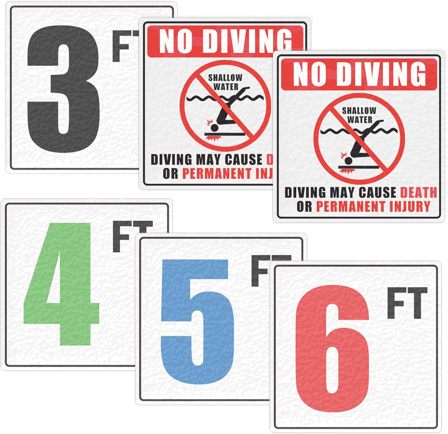 6X6 Inch Swimming No Diving Shallow Water Pool Warning Stickers 3 FT 4FT 5FT 6FT gallery