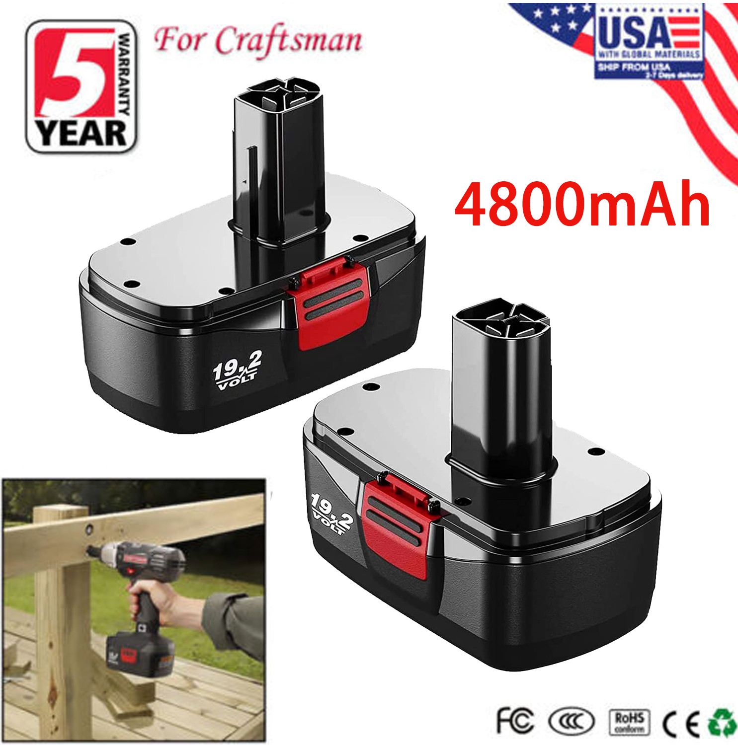 2Pack For Craftsman 19.2 Volt C3 DieHard Battery 130279005 11376 130279003 11375 gallery