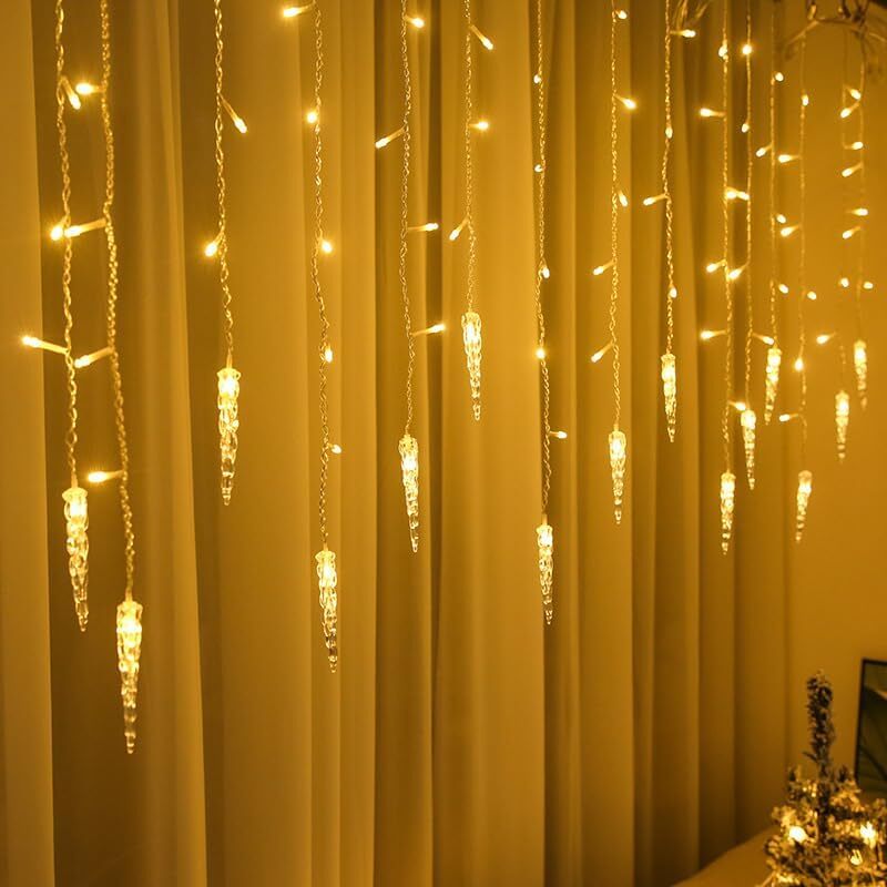 96LED 11.5ft Icicle Fairy String Lights Window Curtain Party Decor Waterproof gallery