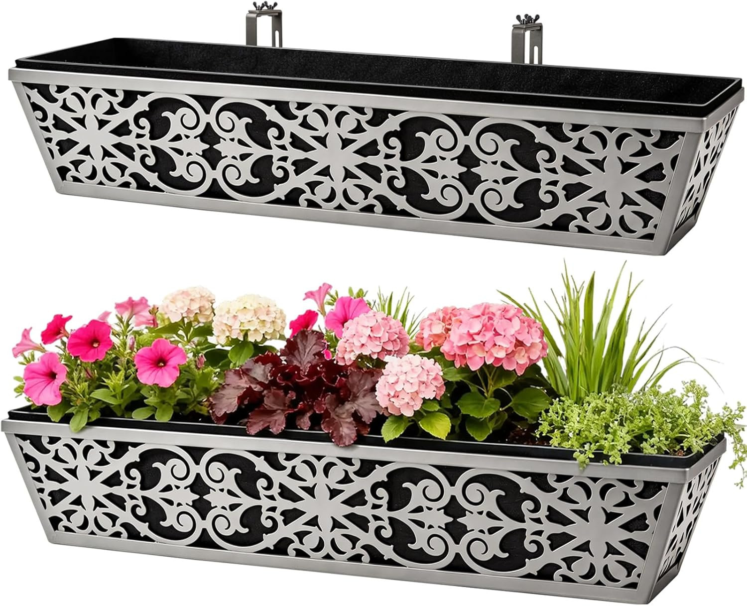 2 Pack 30 Inch Window Boxes Planter for Outdoor Plants Deck Railing Planters Box gallery