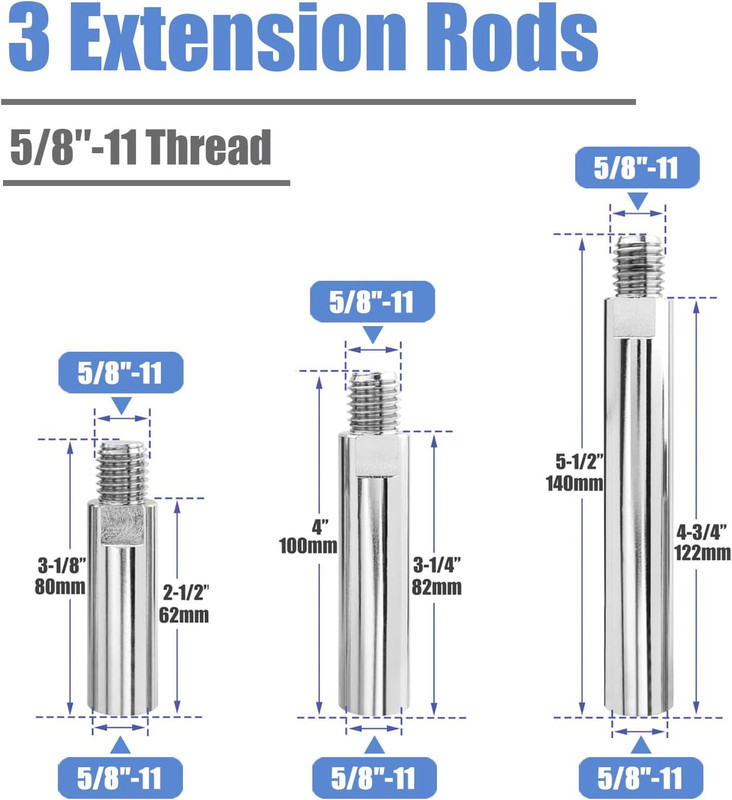 3 Pieces 5/8-11 Thread Angle Grinder Extension Connecting Rods 80Mm 100Mm 140Mm gallery