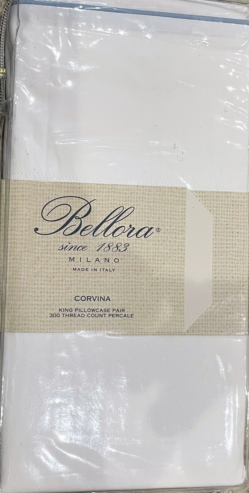 Bellora Corvina KING Pillowcases- White Lt. Blue 20 x 40 in 100% Cotton 300 TC gallery